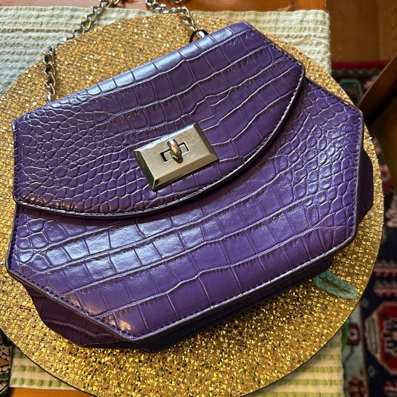 Purple Croc Embossed Bag Silver Shoulder Chain Bag NEW With Tags MOD Hexagon - Picture 6 of 12